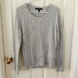 White House Black Market Grey Bejeweled Cable Knit Sweater